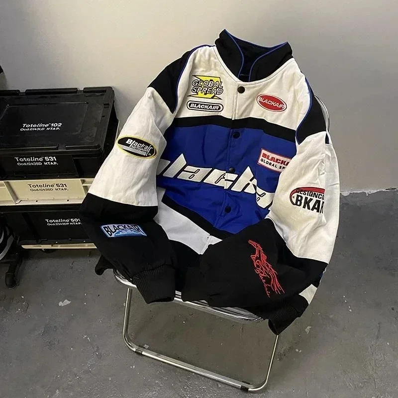 Hip Hop Motorcycle Female Matching Baseball Jackets Vintage Racing Jacket Women Men Oversized Korean Motorcycle Streetwear
