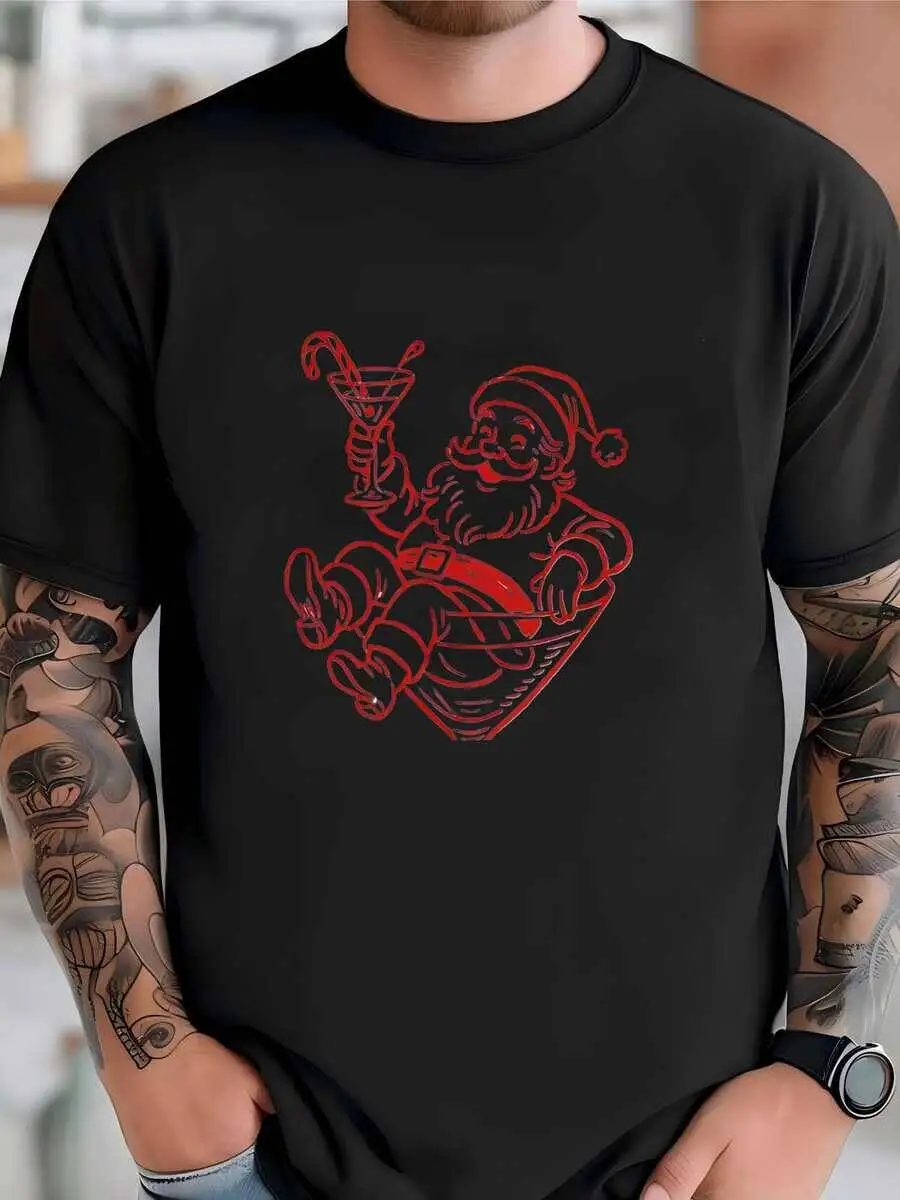 Mens Santa Shirt: Funny Holiday Tee T-Shirt 100% Cotton Trendy Y2K Short-Sleeve Tee-Soft, Quick-Drying, Moisture-Wicking; Ideal