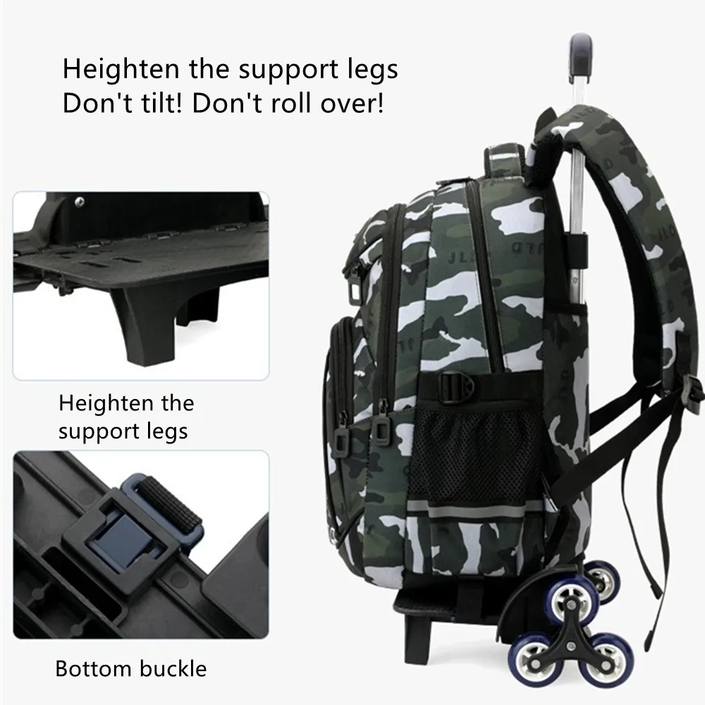 Camouflage 2 Wheels Chidren Backpack Fashion Waterproof Travel School Bags Trolley Case Thick Mesh Shoulder Strap Kids Handbag