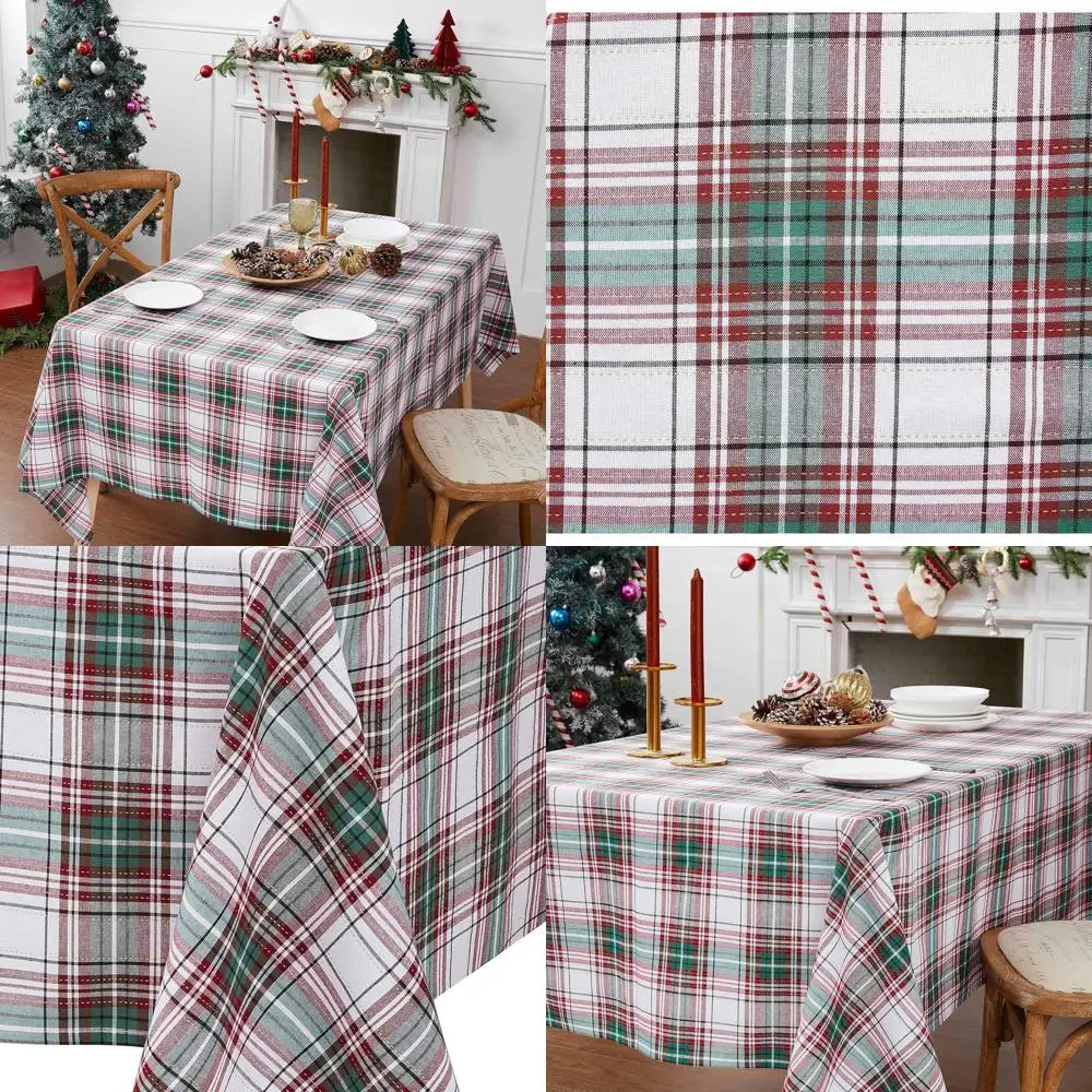 

60x120 Plaid Holiday Tablecloth with Dyed Yarn for Christmas Decorations