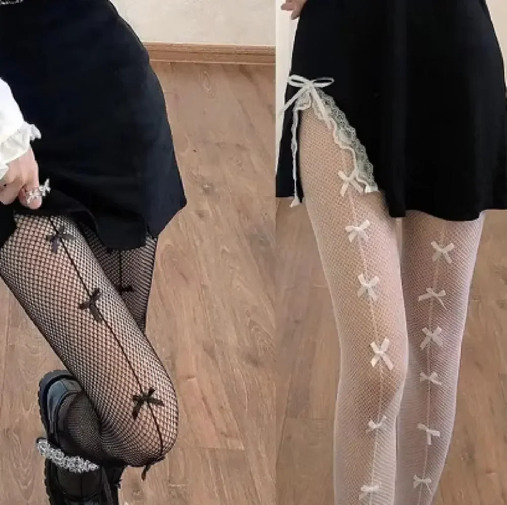 Women Mesh Ventilation Socks Leggings Bows Transparent White Black Tights Stockings Women Sexy Mesh Fishnet Pantyhose image 2
