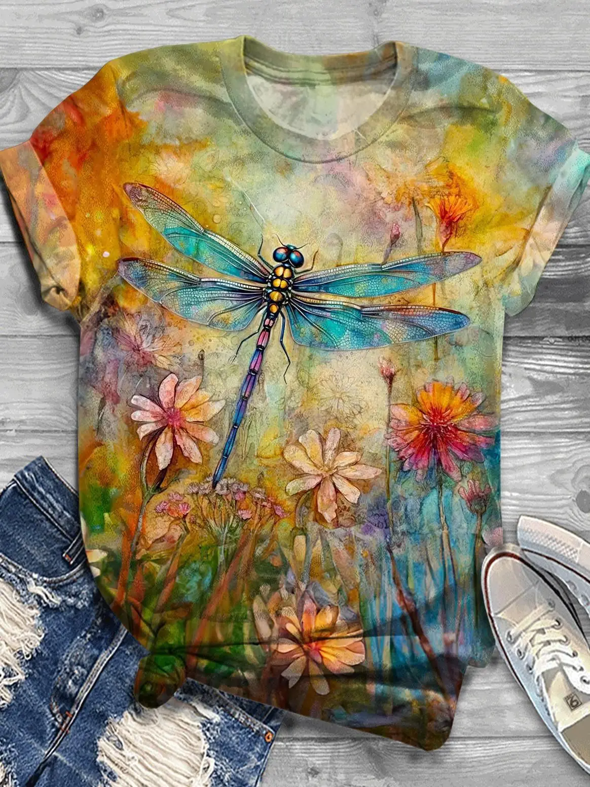 Butterfly Dragonfly Pattern 3D Print T-Shirts Women's Short Sleeves T Shirt Streetwear Y2k Harajuku Tees Tops Female Clothing