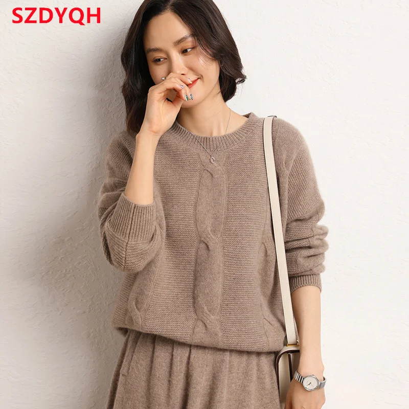 2023 Autumn Winter New 100% Cashmere Sweater Women\'s O-Neck Thicken Warm Sweaters Female Loose Large Size Knitted Pullover