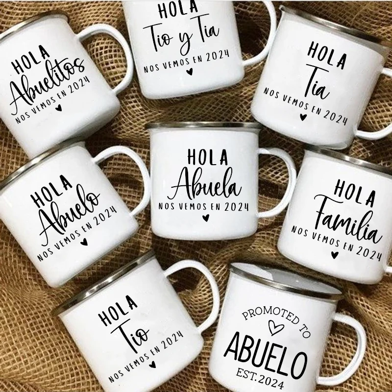 Hello Grandpa Grandma Uncle Auntie Printed Mug Baby Announcement Gift Cup Coffee Cups Camping Handle Mug Gift for Family Friends