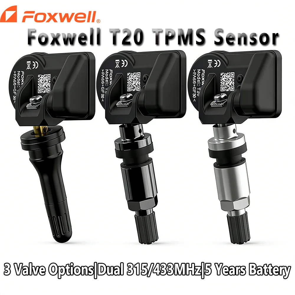 

Foxwell T20 TPMS Sensor Dual Frequency 315/433MHz Programmable Universal Tire Pressure Sensor for 99% Cars 5 Years Battery