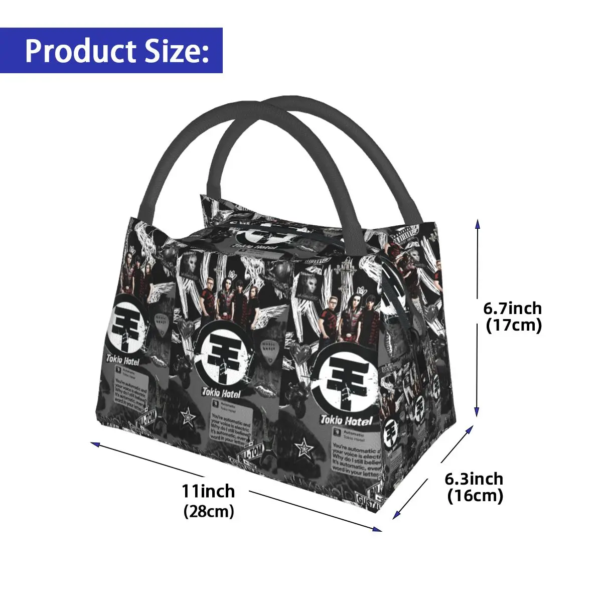 Tokio Hotel Insulated Lunch Bag for Women Kids Portable Food Boxes Thermal Lunch Box Tote