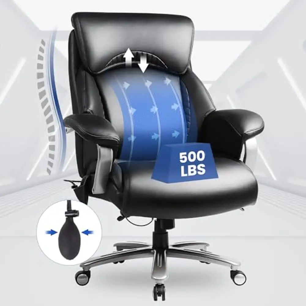 

500lbs Heavy Duty Big Tall Office Chair Leather Ergonomic Executive Desk Chair with Wide Seat Adjustable Lumbar Support High