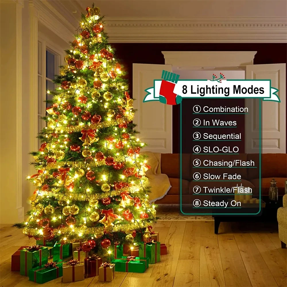 8 Modes Timer LED Christmas Tree Waterfall Lights with Star Topper Memory Twinkle Garden Holiday Lighting Christmas Decorations