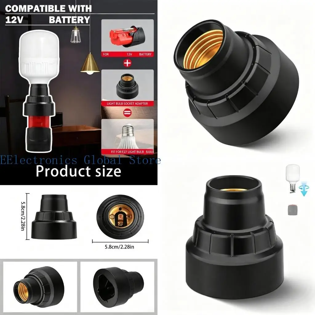 462B Tool Battery Light Holder Adapter, E27 Screw-Base LED Bulb Mount With Slide-On Form for Campsite Lighting Use, Outages and