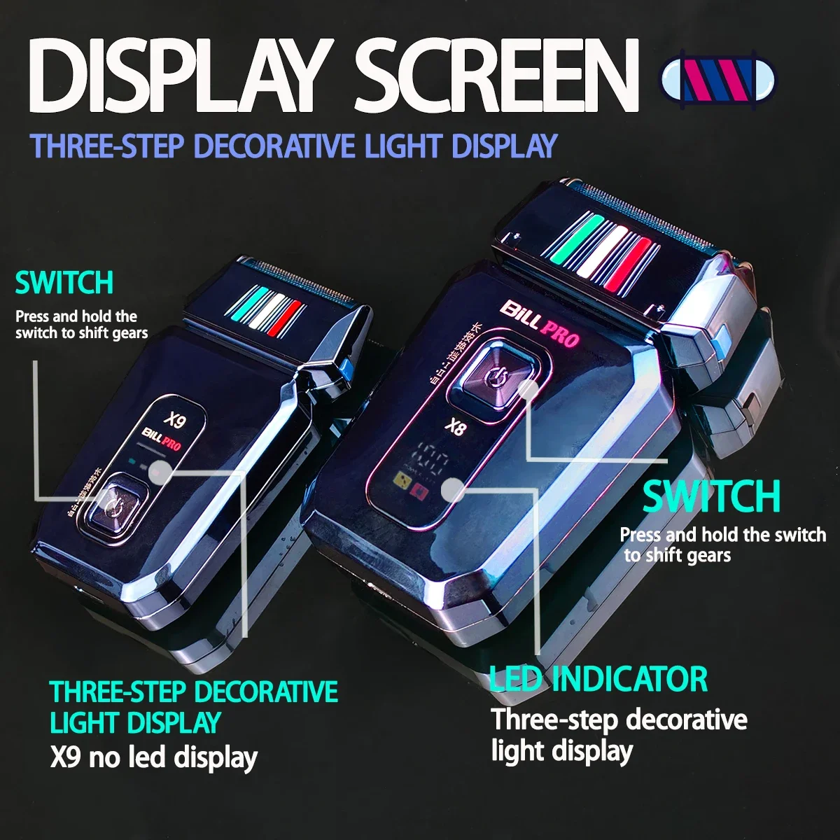 BILLPRO X8 X9 3 سرعات ماكينة حلاقة احترافية لتشذيب الشعر الأزرق المطلي بالتيتانيوم سكين شبكة رقيقة جدا مقص الشعر للرجال اللحية