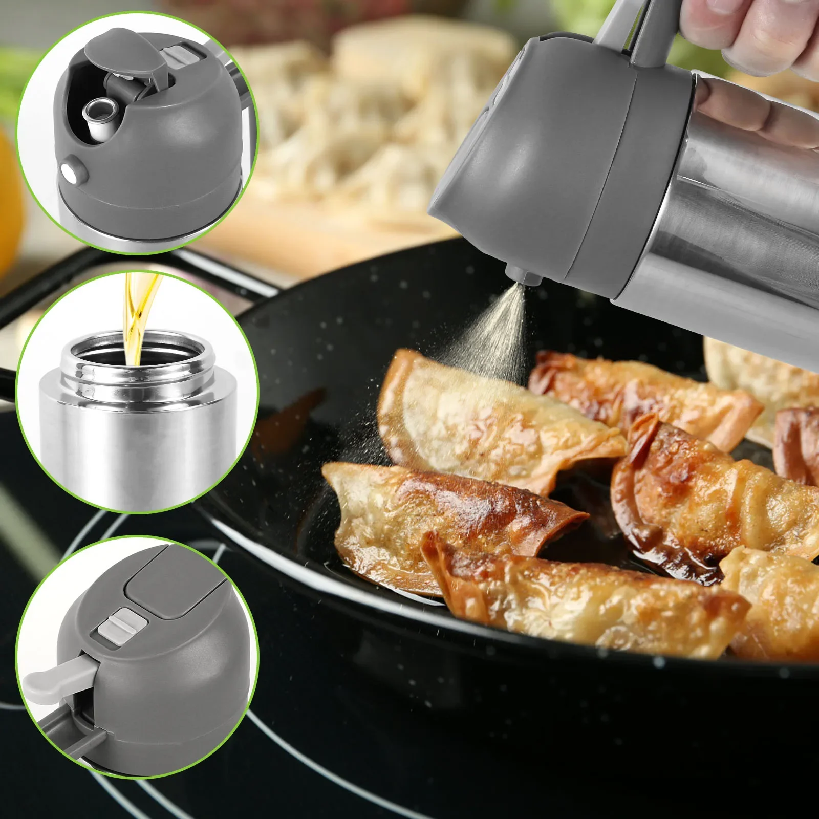 2 in 1 Olive Oil Dispenser Bottle 500ml Stainless Steel Oil Sprayer Cooking Oil Spray Tank BBQ Baking Picnic Cooking Kitchen Too