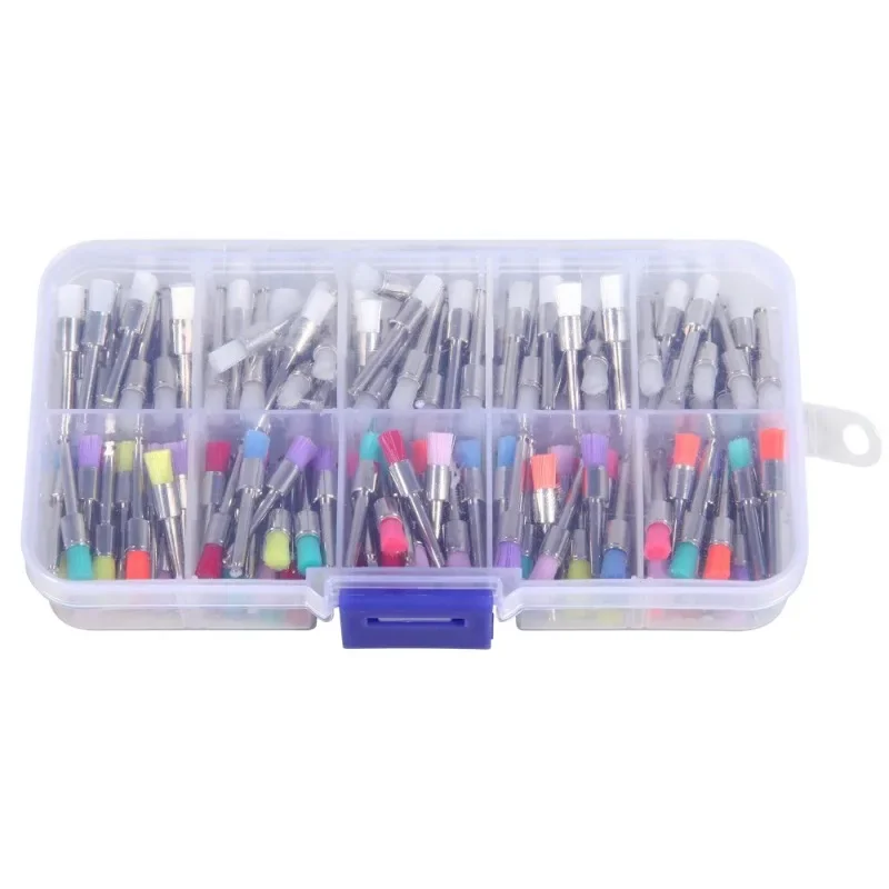 100Pcs Dental Polishing Brush Kits Disposable Nylon Flat Brush Heads 2.6mm Mixed Color Cleaning Polishing Accessories