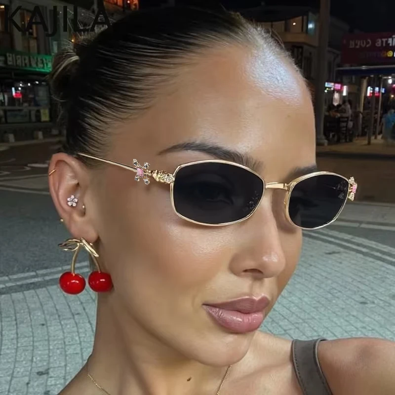 

Y2K Punk Small Frame Hexagon Sunglasses Women 2025 Luxury Brand Vintage Metal Rhinestone Sunglass For Lady Prescription Eyewear