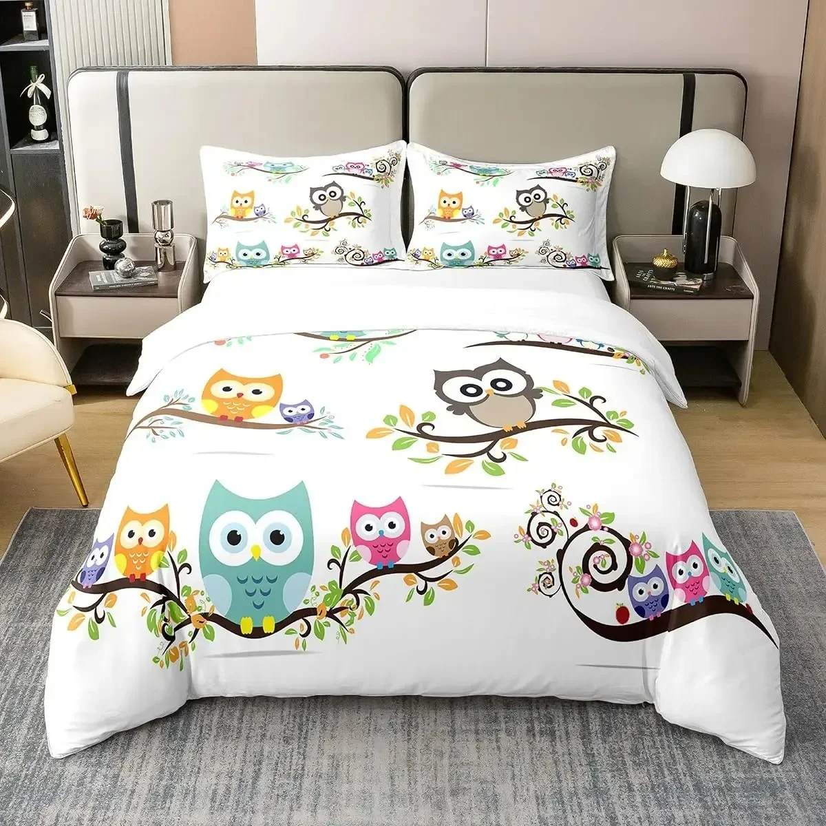 

Owl Duvet Cover Bird Decor Bedding Set Printed Comforter Cover for Boys Girls Children Teens Bedroom Decor with 2 Pillow Case