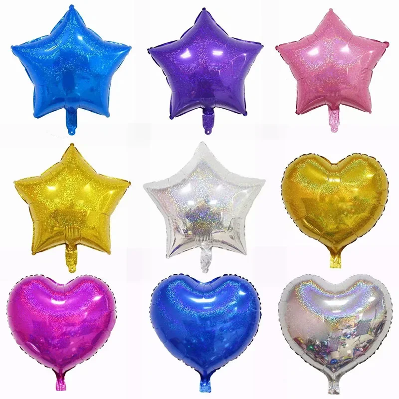 18inch laser Star Heart Foil Helium Balloons Birthday Party Decoration Festival Wedding Bar Decor Balloon Baby Shower Supplies