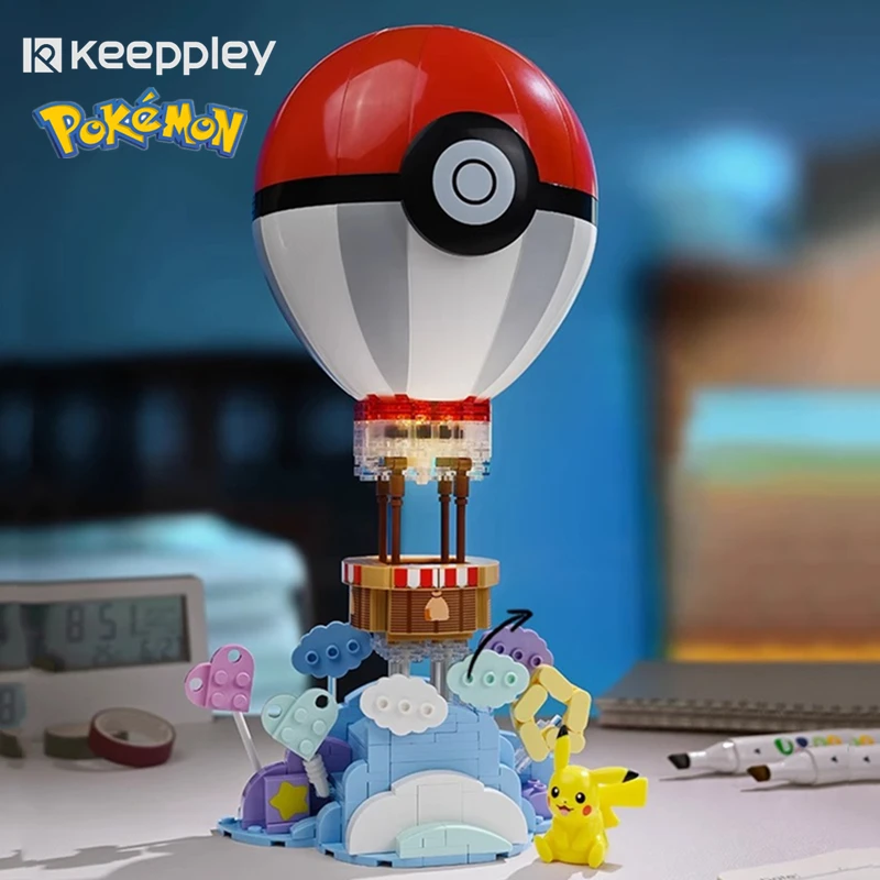 

keeppley building blocks Pokemon Pikachu ornaments hot air balloon model Kawaii birthday gift desktop decoration children's toys