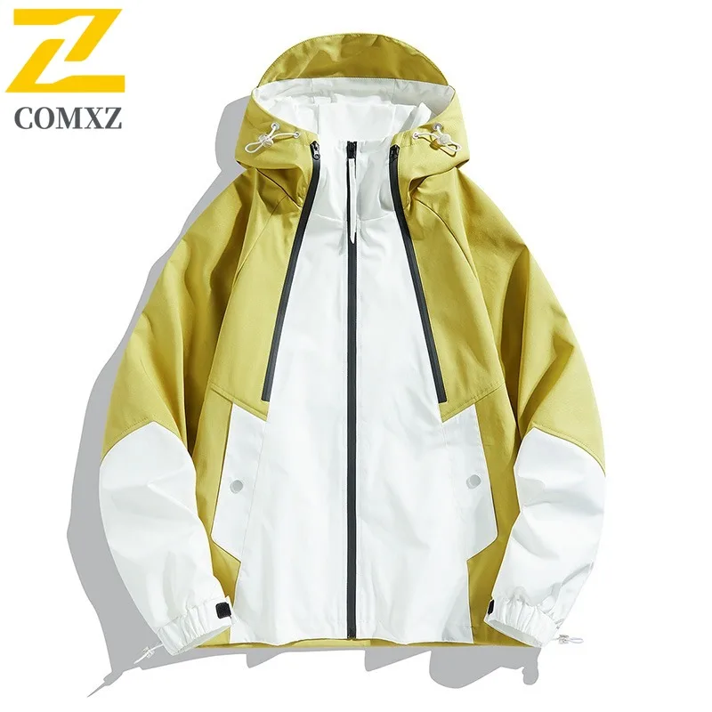 

COMXZ Men Hooded Jacket Color Blocking Adventure Climbing Camping Travel Techwear Windbreaker Jacket Autumn New in Jackets