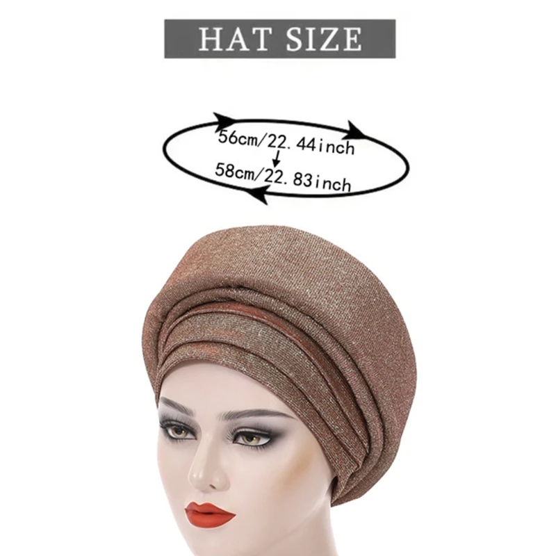 Glitzernder Turban für Frauen, mehrschichtiger Kopfwickel, bequemes und modisches Kopftuch, bunte Mütze