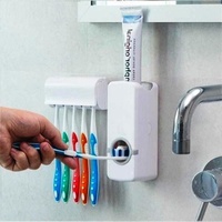 Automatic Toothpaste Dispenser Wall Mount Toothbrush Holder Creative Bathroom Toothpaste Squeezer Storage Rack Dustproof Supply