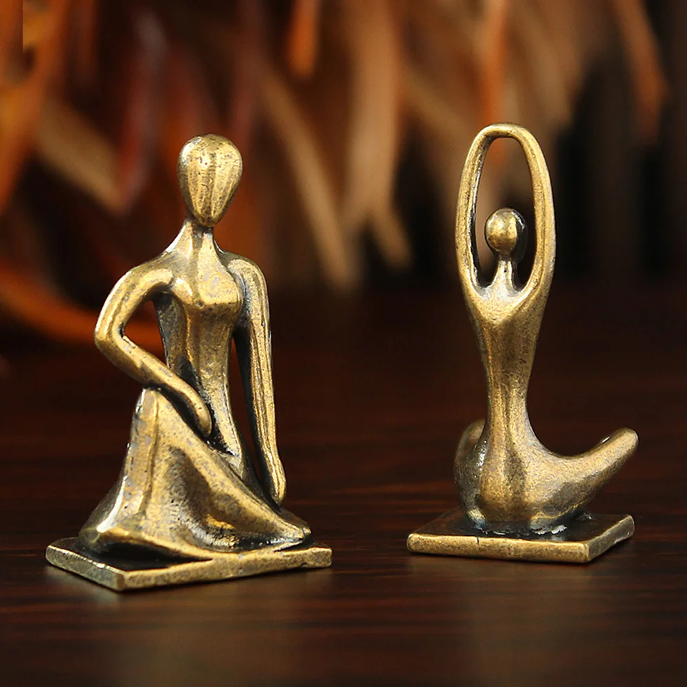 Nordic Style Brass Yoga Girl Statue Abstract Characte Crafts Art Ornament Living Room Bedroom Bookshelf Home Decoration
