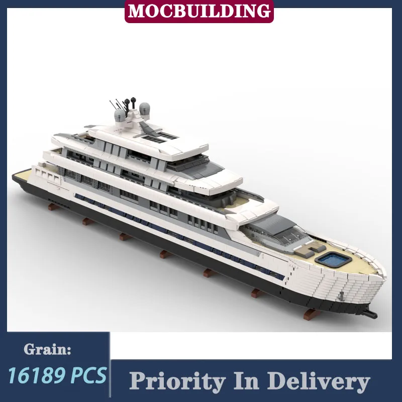 MOC Large Luxury Yacht - WHITE Version 1:40 Scale Model Building Block Set Transport Ship Speedboat Collection Toy Gifts