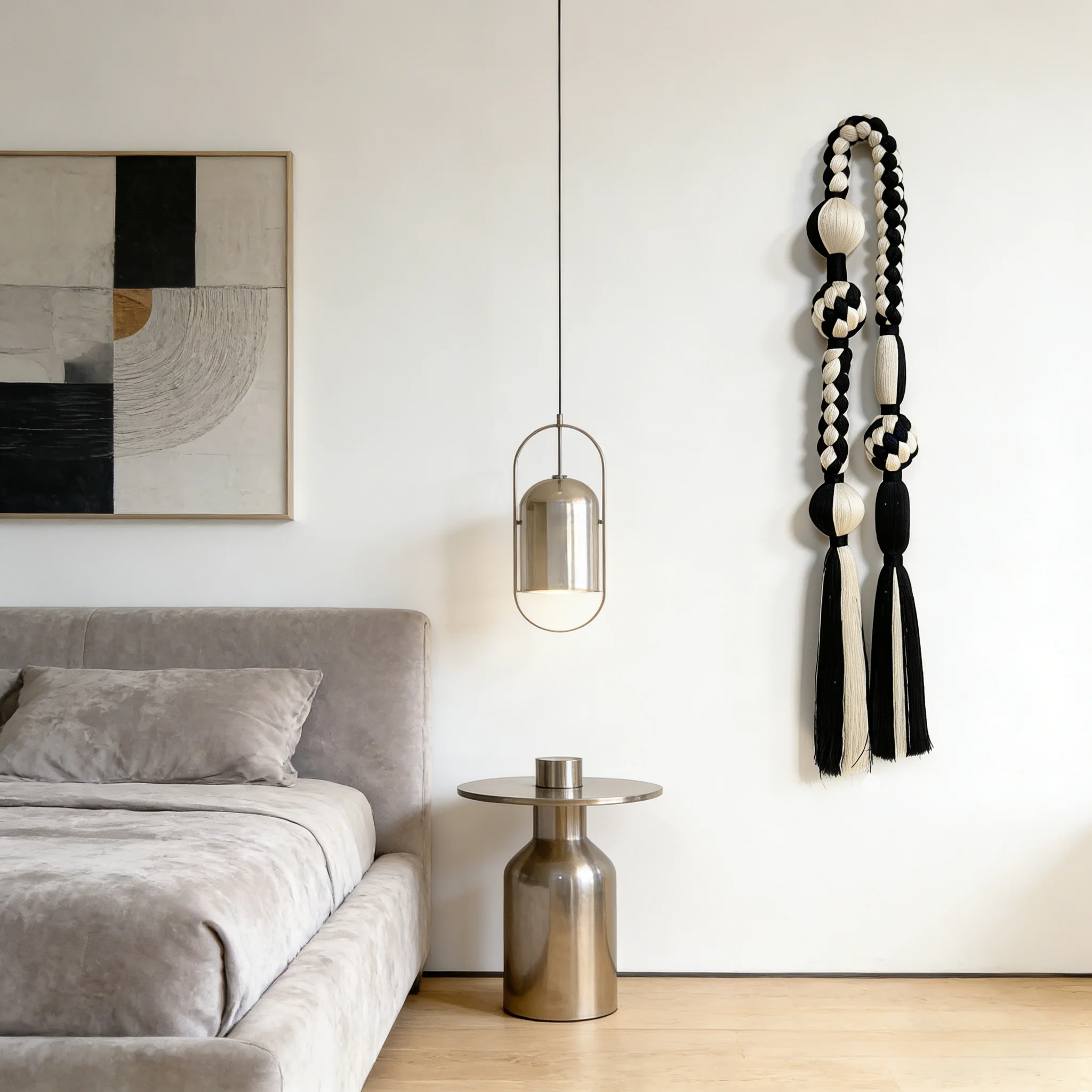 Minimalist Handmade Woven Tassel Wall Decor Black White Contrast Soft Furnishing Hanging Living Room Entrance Showroom Decorat