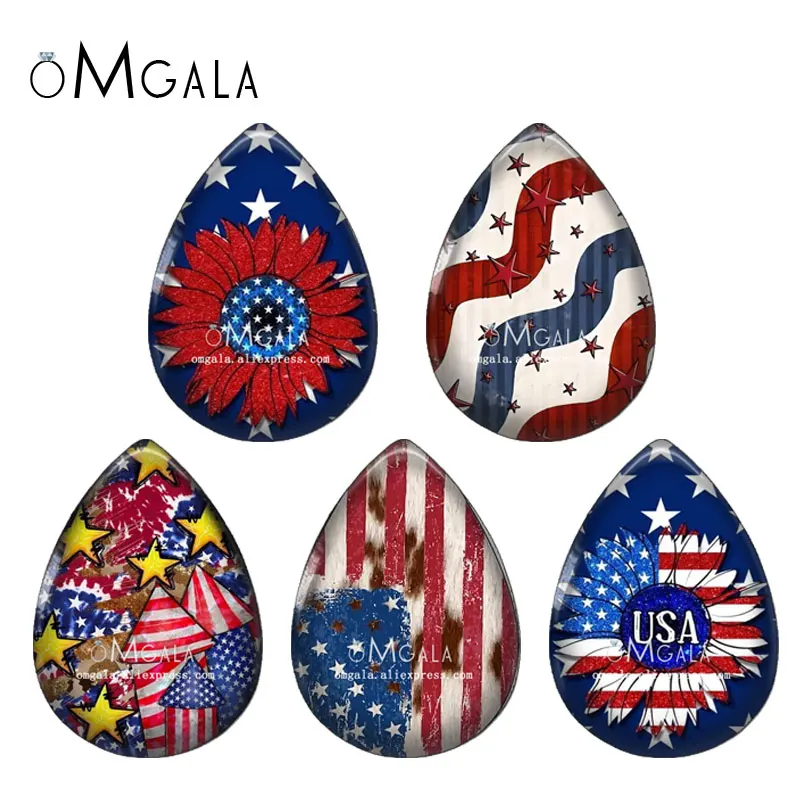 LOVE USA The America Flag Art Paintings 13x18/18x25mm Photo Glass Cabochon Flat Back For DIY Jewelry Making Findings