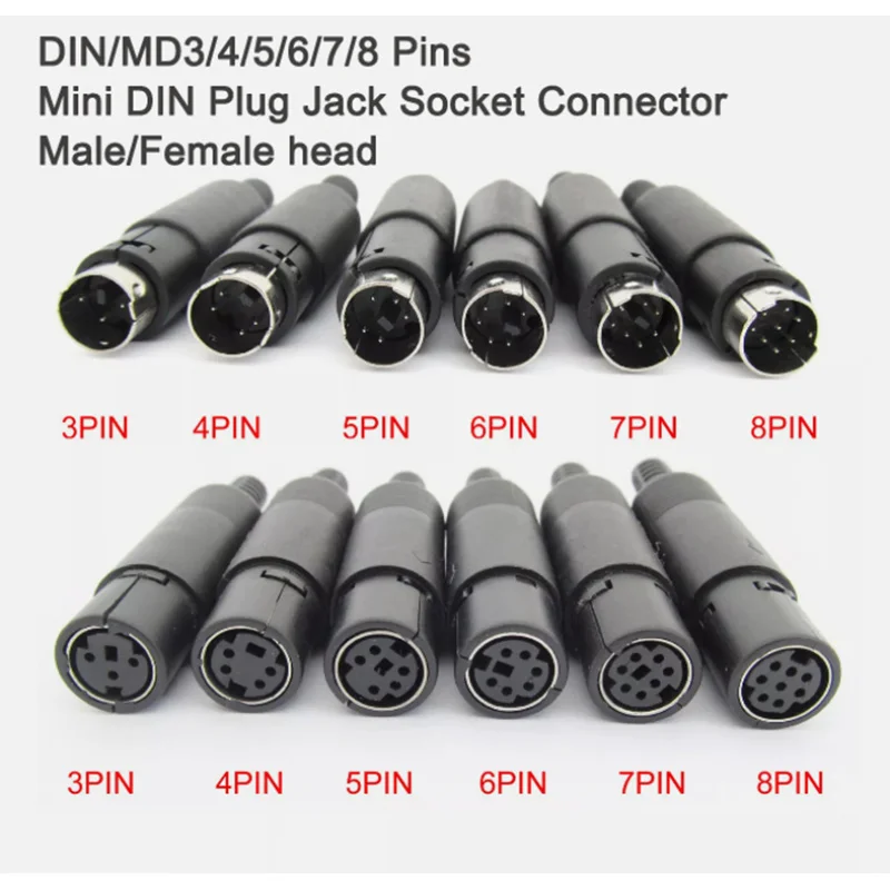 

1Pcs DIN/MD3/4/5/6/7/8 Pins Round Head Mini DIN Solder Wire Type S-terminal Plug Jack Socket Connector Male/Female head