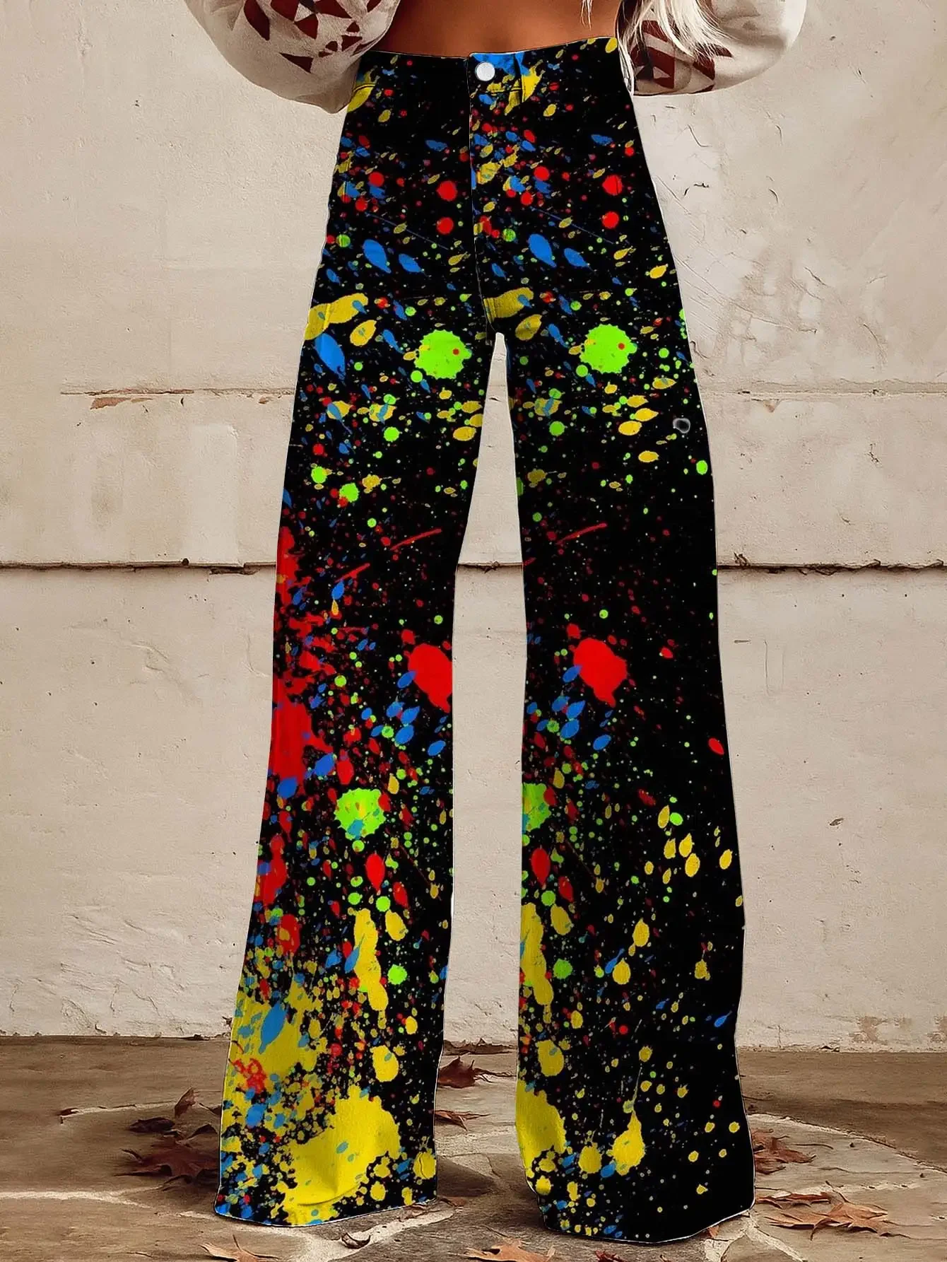 Vibrant Street Trendy Printed Loose Horn Imitation Jeans