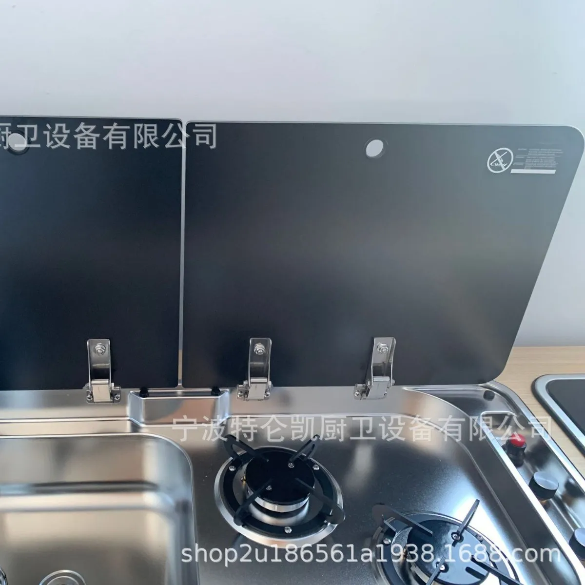 902R Integrated RV Combo, Double Burner Stainless Gas Stove & Sink with Tempered Glass Cover for Yacht Camper Built-in Kitchen