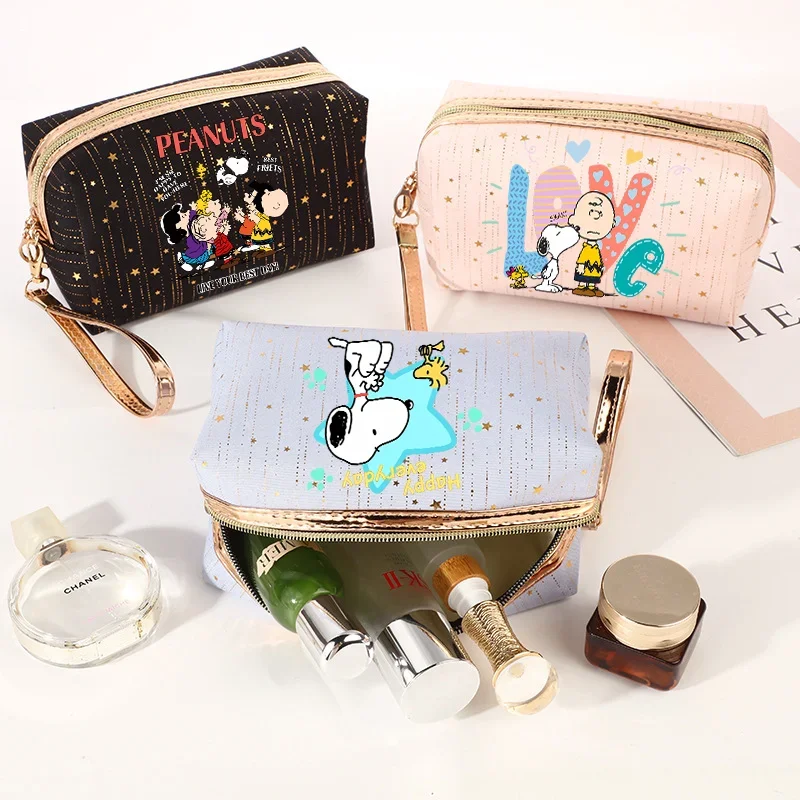 Snoopy Foil Stamping Makeup Bag Women Cosmetic Bags Portable Large Capacity Travel Tote Cartoon Anime Graphic Print Party Gifts