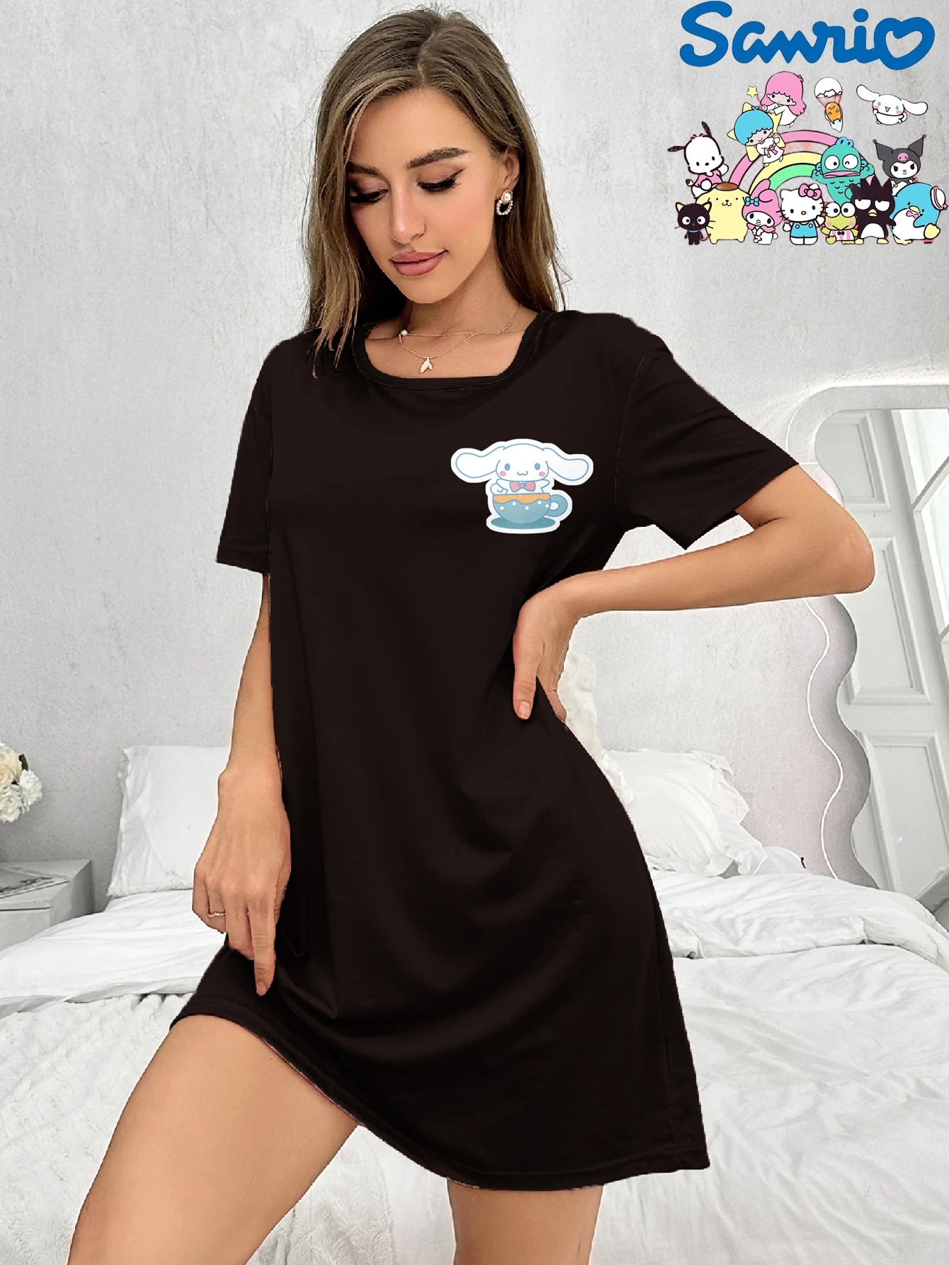 

Sanrio jade cinnamon dog short-sleeved nightdress round neck cartoon cute, casual pajamas loungewear