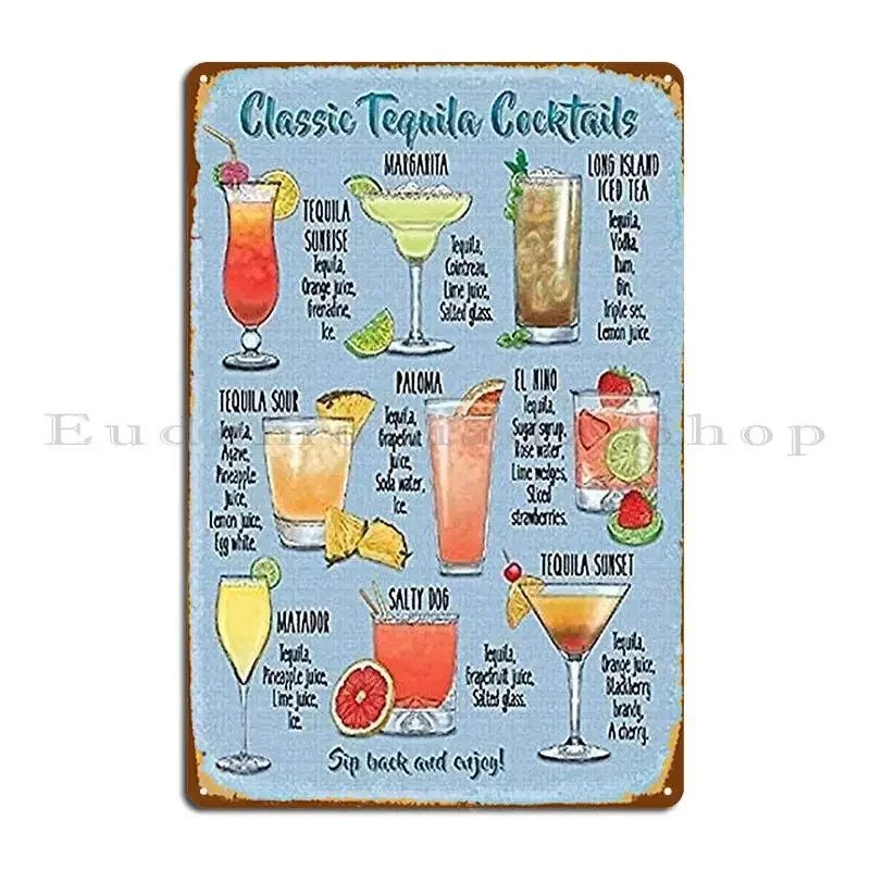 Classic Tequila Cocktails Metal Sign PaintingCustom Wall Decor Bar Wall Decor Tin Sign Poster