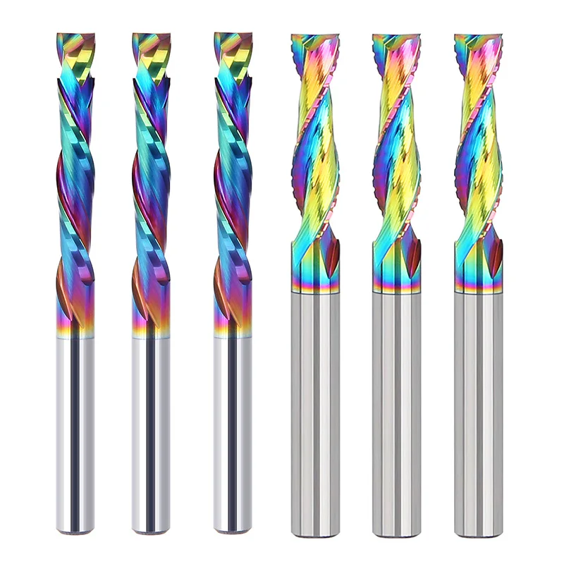 

HUHAO 2 Flutes Up Down Cut Compression Milling Cutter Nano Coated CNC Router Bit for Wood MDF Plywood Engraving End Mill