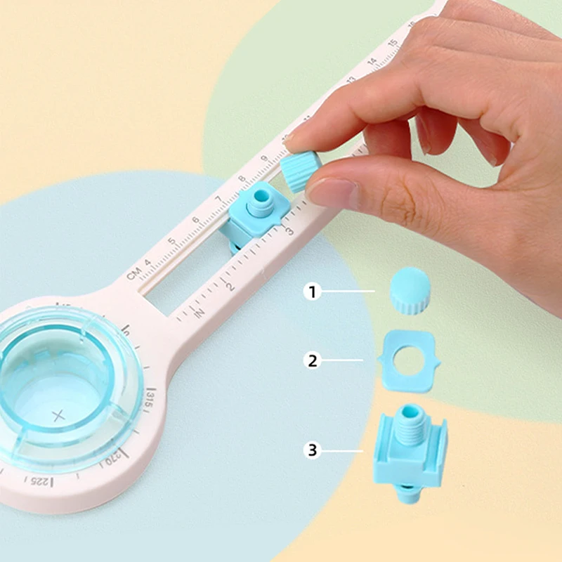 1 قطعة قاطع قياس دائري مصنوع يدويًا 360 درجة، أداة قطع الورق الدوارة اليدوية، قطر دائري 3.14 بوصة - 12.59 بوصة