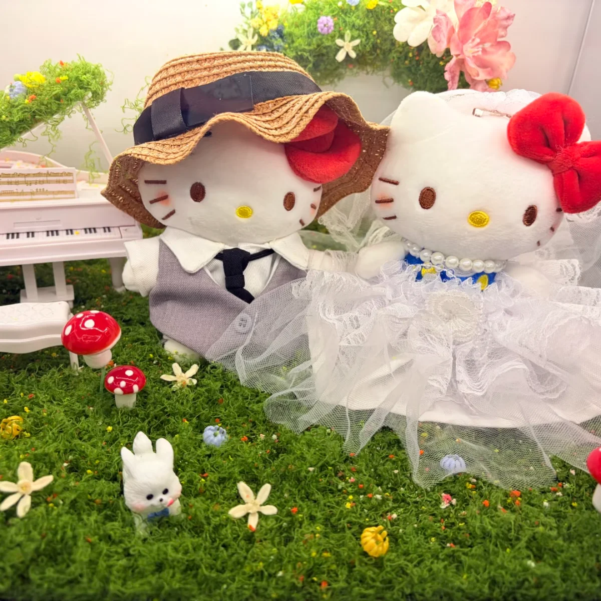 Sanrio Hello Kitty Cross-Dressing Bride Groom Plush Keychain Backpack Decoration Wedding Accessoriecar Key Couple Pendant Gift