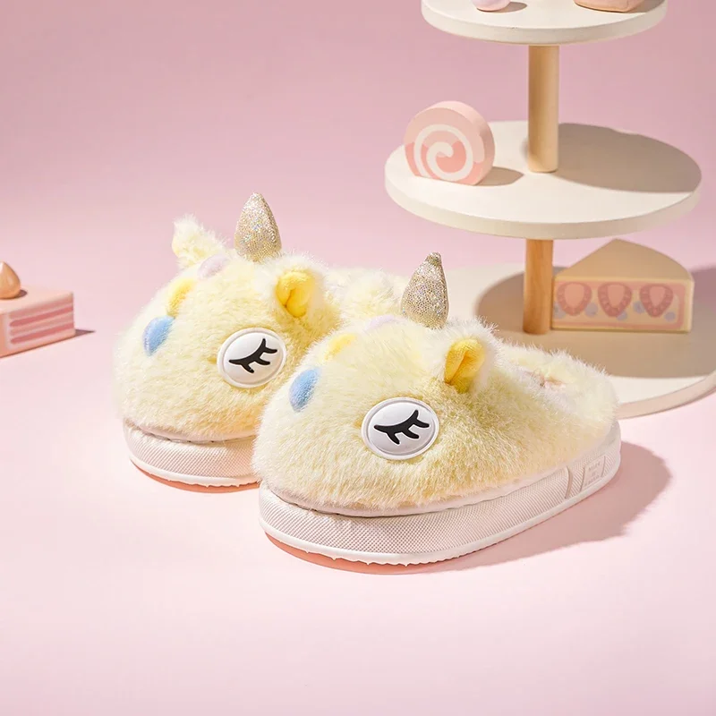 Kids Winter Cartoon Unicorn House Slippers Children Home Indoor Anti-slip Shoes Cozy Warm Outdoor Footwear for Boys Girls