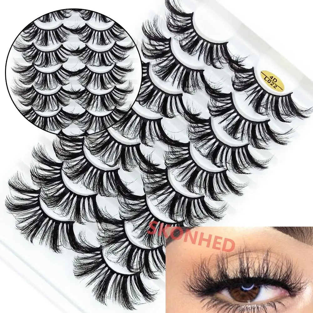 SKONHED 8 Pairs Beauty Handmade Wispy Fluffy 25mm Lashes Eyelash Extension 4D Mink Hair False Eyelashes