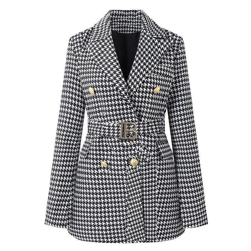 High end Small Fragrance Style Double Breasted Spring and Autumn 2025 New Style Waist Cinched Long Sleeved Suit Waistband Dress