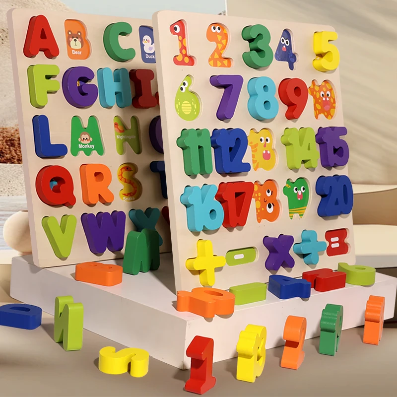 

Wooden Alphabet Puzzle Matching Board, Letters Numbers Shape Sorter Montessori Educational Toy for Toddlers 1-3 Years