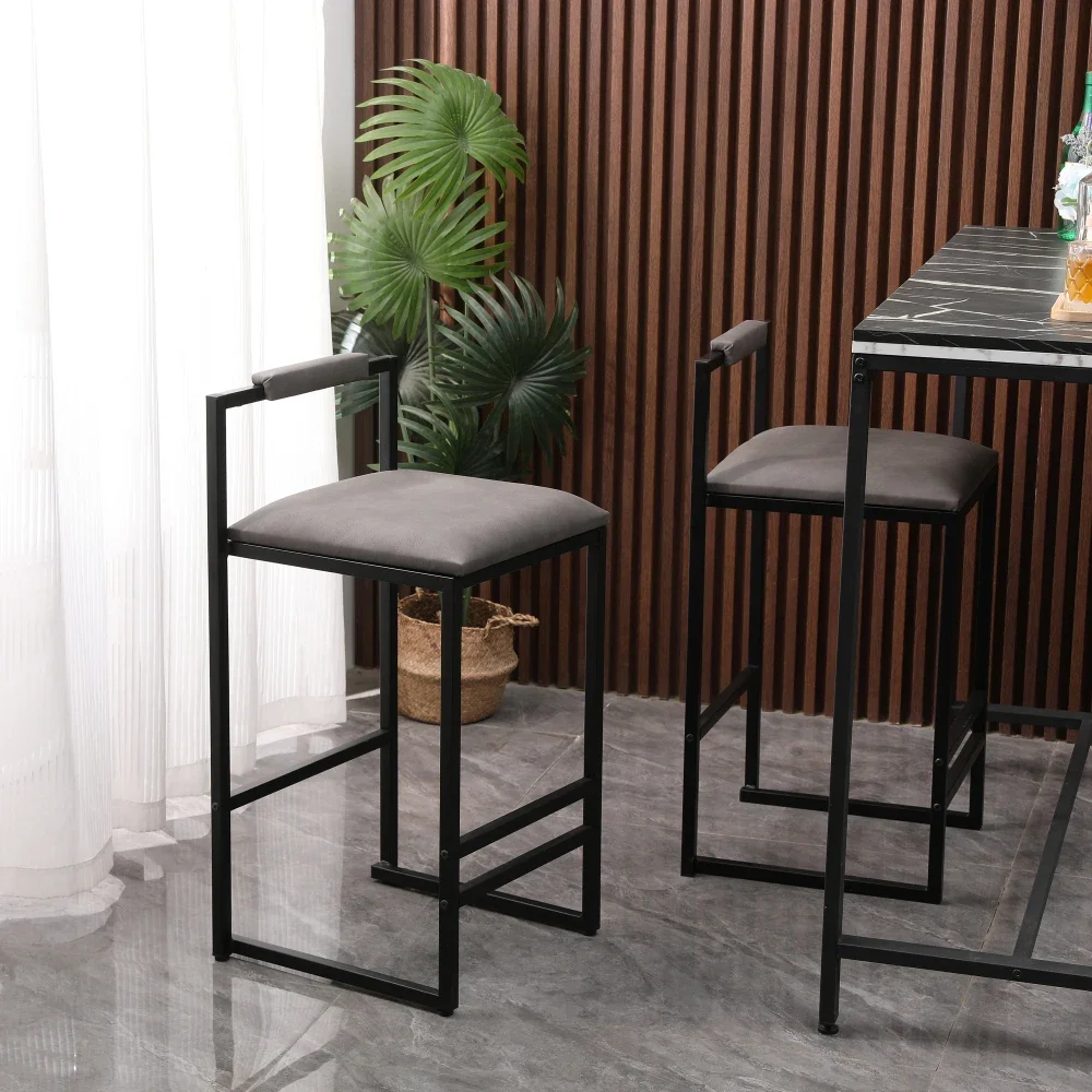 Bar Chairs Set of 2, Counter Height Barstools, Kitchen Island Stools with Back, Easy Assembly, Metal Legs & PU Upholstered Chair