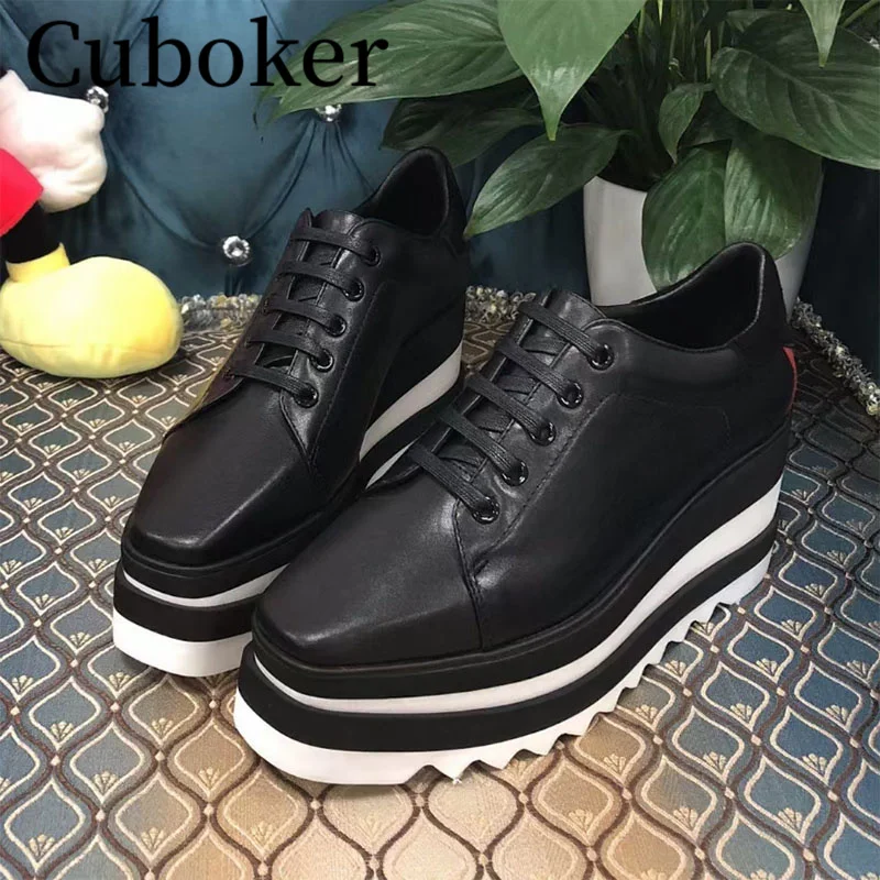 Platform Wedges Leather Shoes White Oxfords Shoes Dress Formal Office Ladies Career Shoes Women Thick Sole 8cm Antiskid Shoes