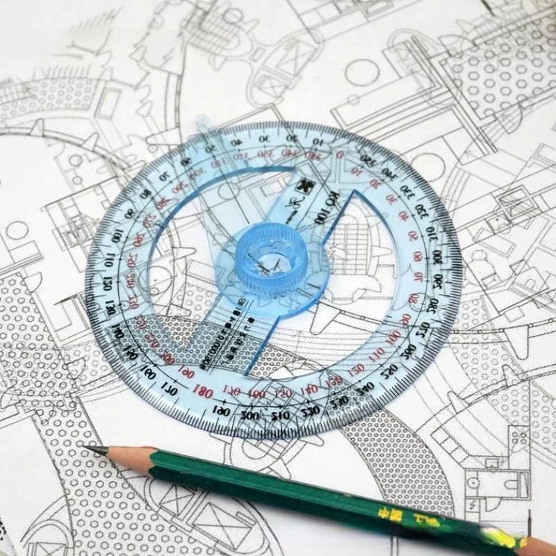 Rapporteur circulaire en plastique transparent, pointeur résistant à 360, règle d\'angle pour l\'école et le bureau, fournitures de proximité,