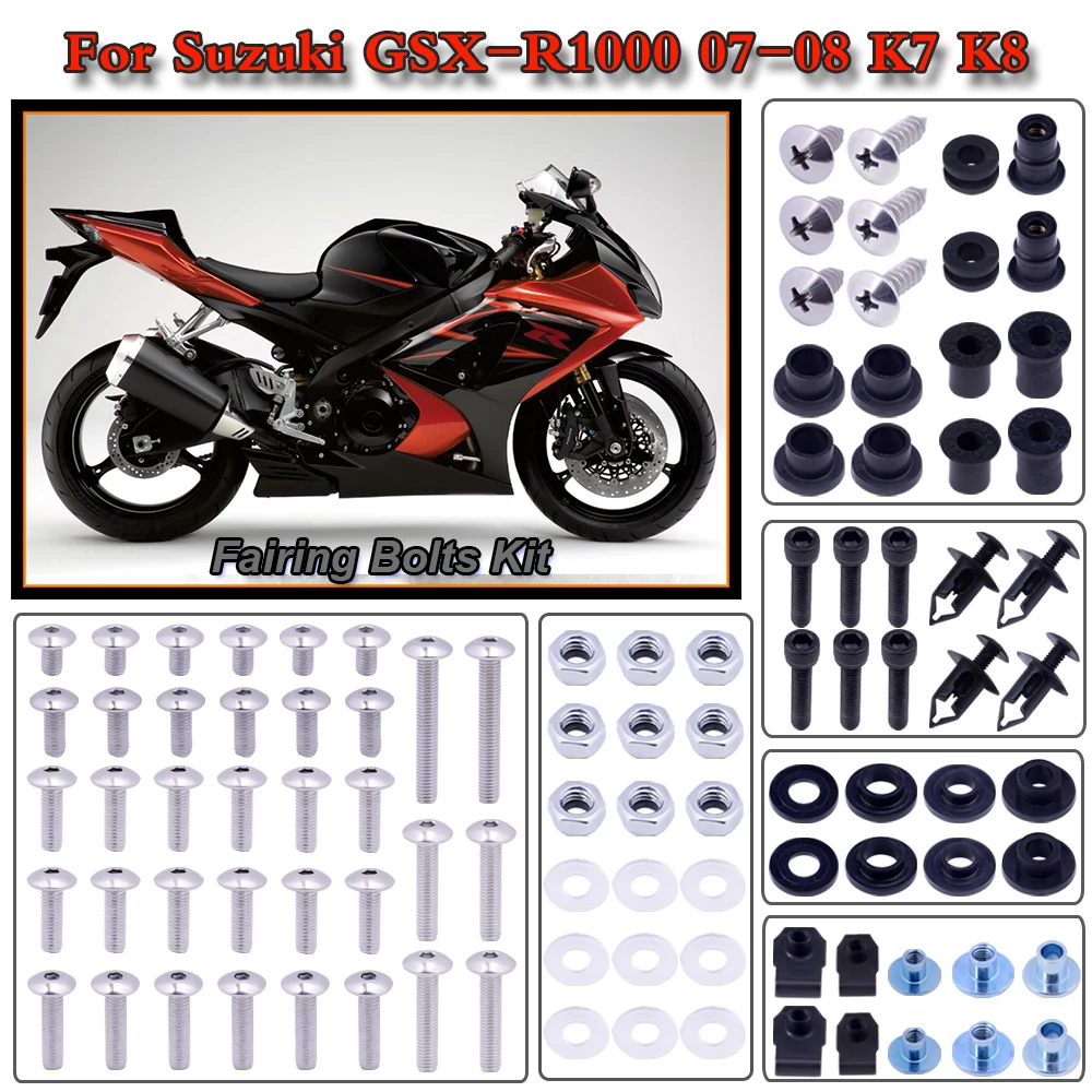 

For Suzuki GSX-R1000 2007-2008 K7 K8 Motorcycle Stainless Complete Bodywork Fairing Bolt Kit Screws Clip