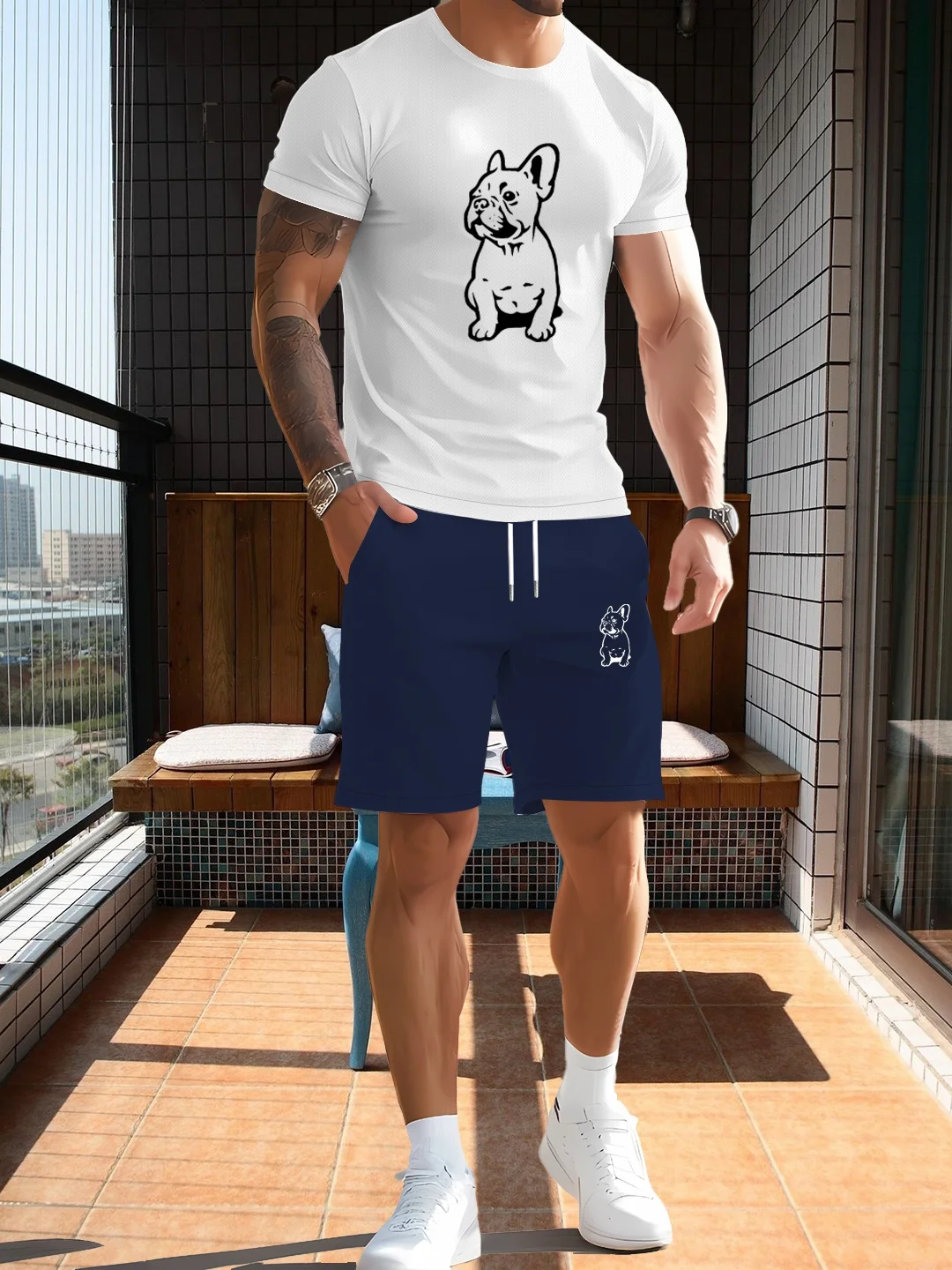 

Модный и повседневный комплект из двух предметов: мужская футболка с короткими рукавами и шорты с принтом — повседневный летний комплект для улицы