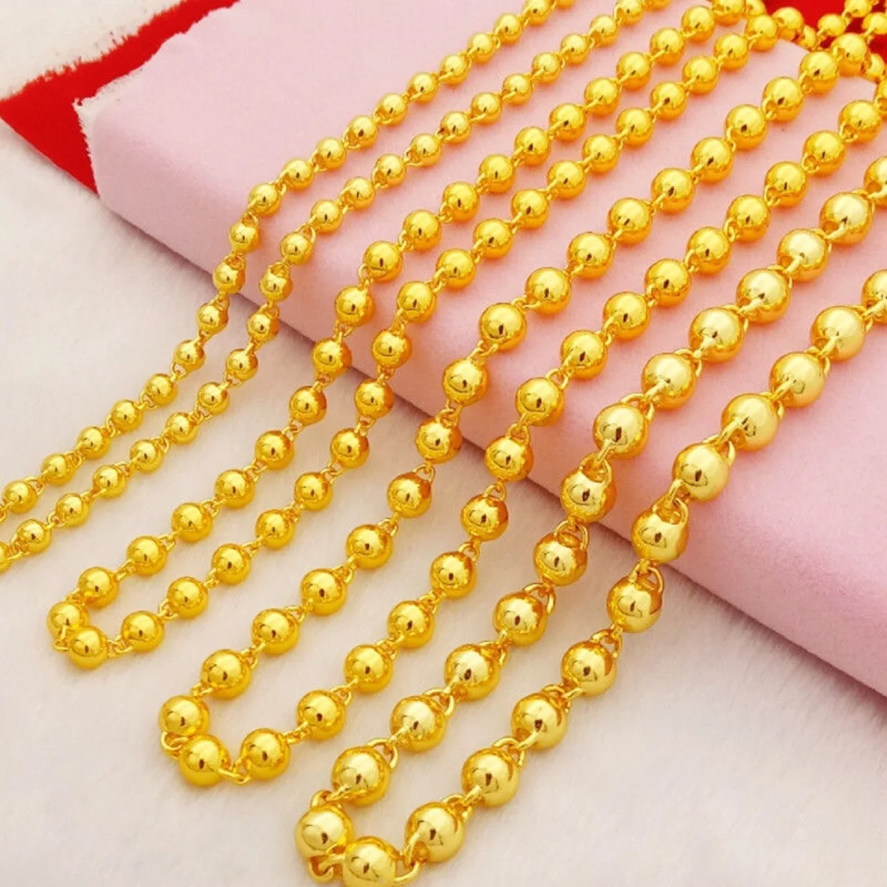 

Simple and Fashionable 9999 24K Real Gold Solid Round Bead Necklace for Men and Women Gold Smooth Light Bead Pendant Jewelry