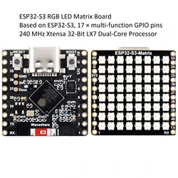 Płytka rozwojowa ESP32-S3-Matrix, wbudowana matryca LED RGB 8×8 i czujnik położenia QMI8658C, obsługuje Wi-Fi i Bluetooth LE