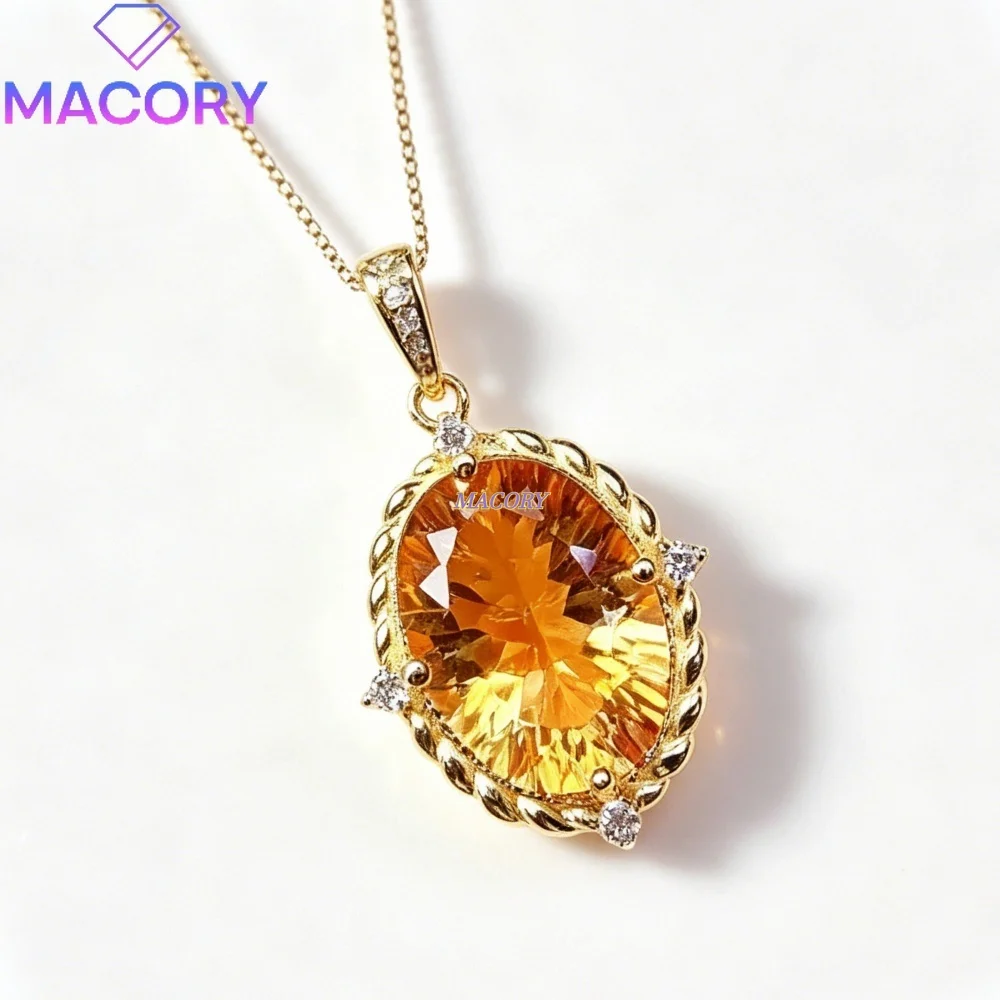 Natural Citrine Pendant Necklace S925 Sterling Silver Fashionable Trendy Classic Design Valentine's Day Gift Mother's Day Gift