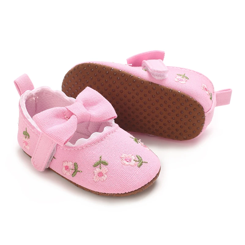 Spring and Summer Flower Princess Shoes Baby Girl Bow Single Shoes Baby Cloth Shoes 0-12 Months Walking Shoes