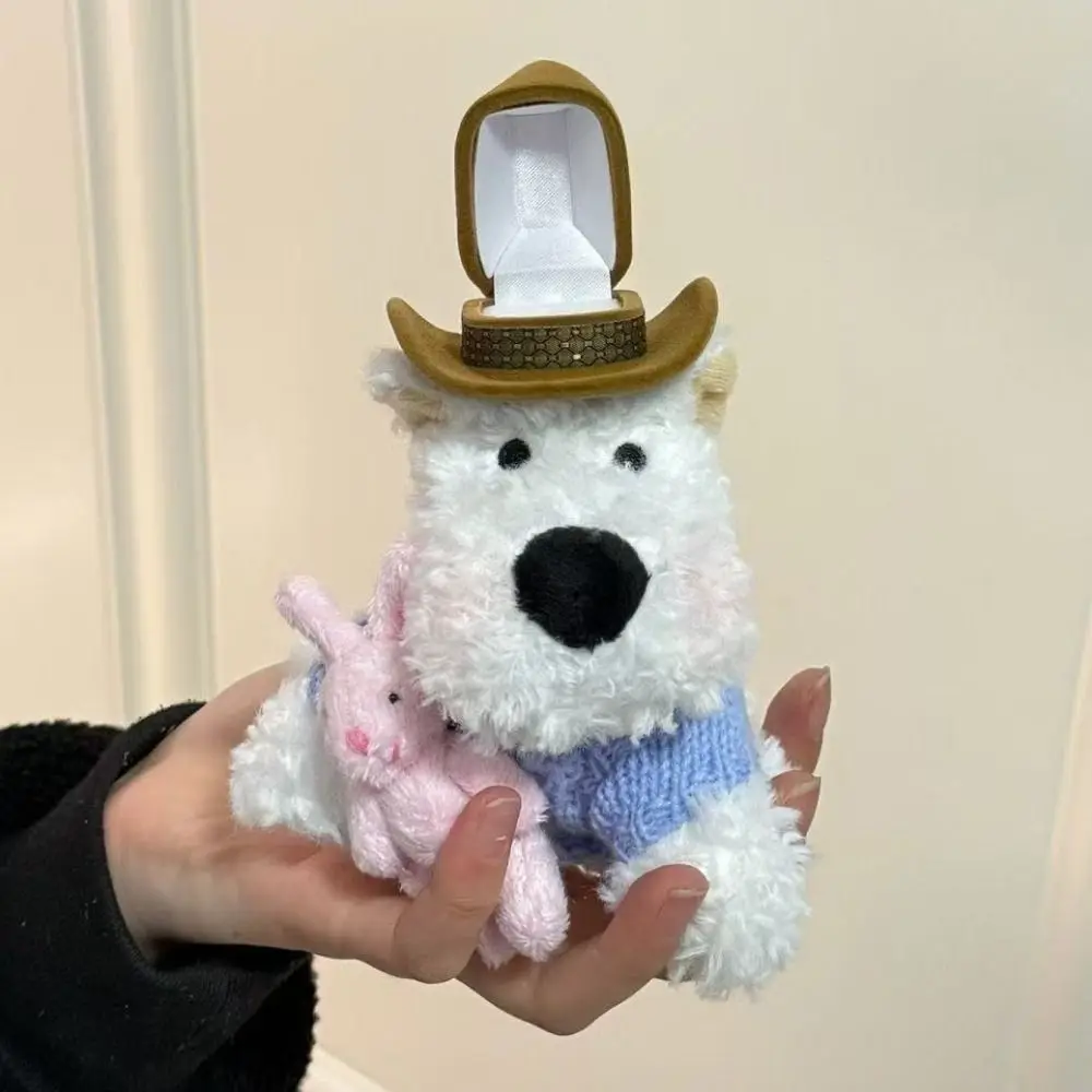 جميل عرض أفخم جرو دمية خاتم صندوق أفخم محشوة خاتم الزواج لطيف الكرتون زوجين خواتم حامل مجوهرات المنظم